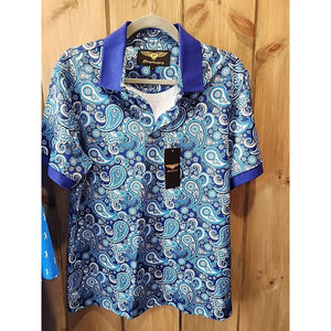 Premier golf blue paisley graphic athletic polyester polo golf shirt Large